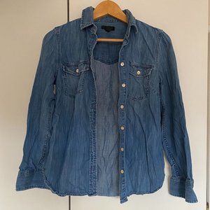 J.Crew Always Chambray Denim Button Down Shirt Petite SMALL
